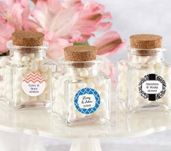 "Petite Treat" Personalised Square Glass Favour Jar with Cork Stopper (Set of 12) 