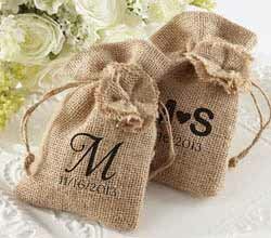 "Rustic Renaissance" Burlap Favour Bag with Drawstring Tie - Available Personalised (Set of 12) 